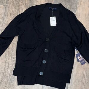 Rachel Roy Black Button V-Neck Cardigan With Side Slits High Low XS